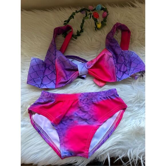 Mermaid bikini rainbow bikini size 6-7 years 3 piece set - Picture 3 of 6